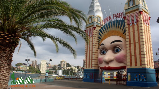 Creepy giant head where people can walk through the mouth as the entrance of Luna Park