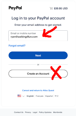 PayPal signup page