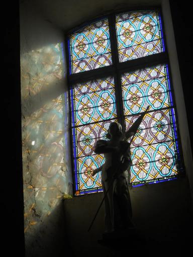 Stained-glass window in Pimbo church