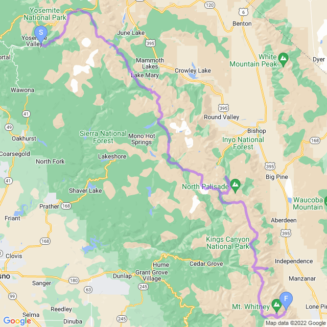 John Muir Trail Mileage Chart