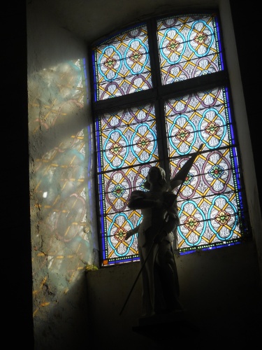 Stained-glass window in Pimbo church