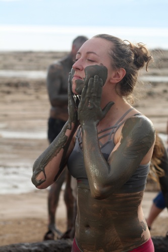 Karolina covers herself with Dead Sea mud