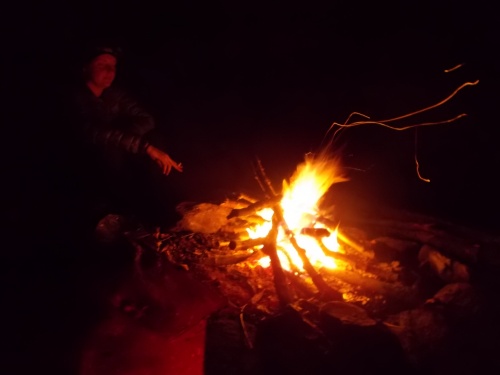 Cackles enjoys the campfire
