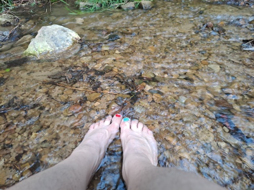 Karolina soaks her feet