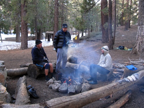 Hikers gather 'round the campfire