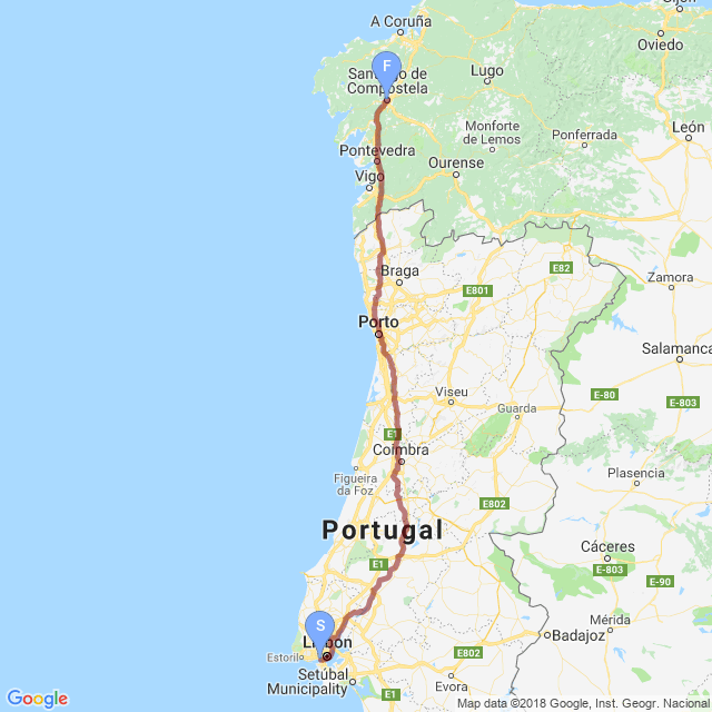 Portugal Camino (Central) Map