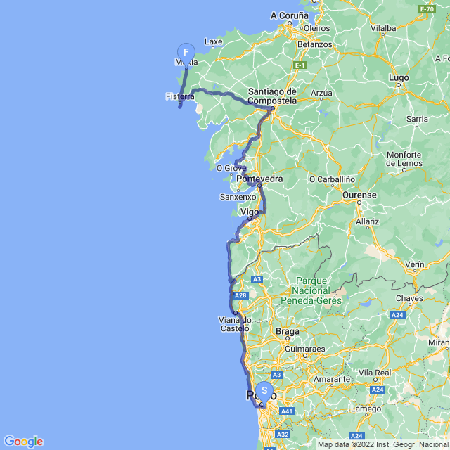 Portugal Camino (Coastal) Map